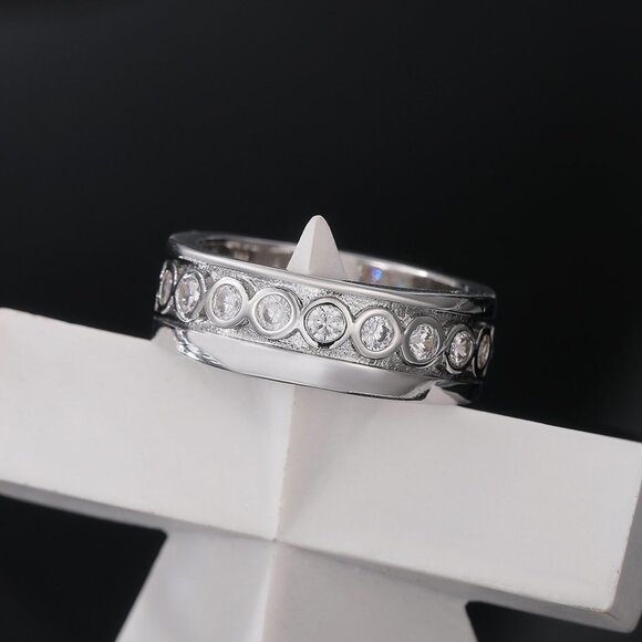 ▶925 Sterling Silver Plated Inlaid Eternity CZ Fashion Ring for Women, L060